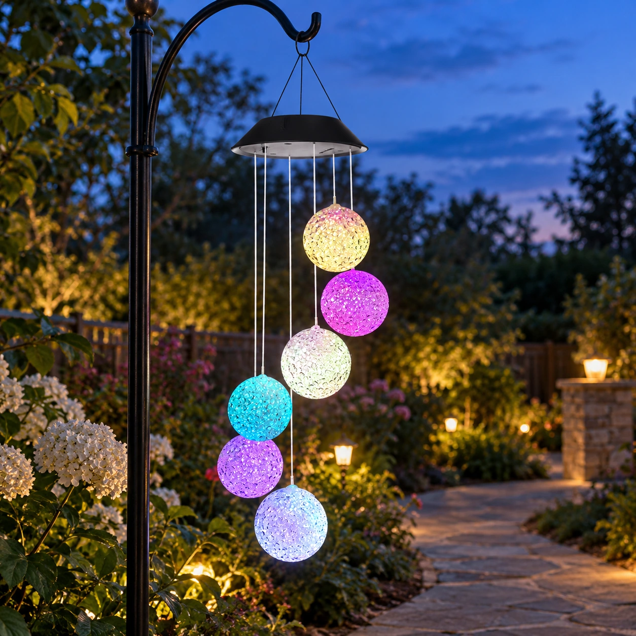 Millicent Solar Globe Mobile — Six Spheres — lead