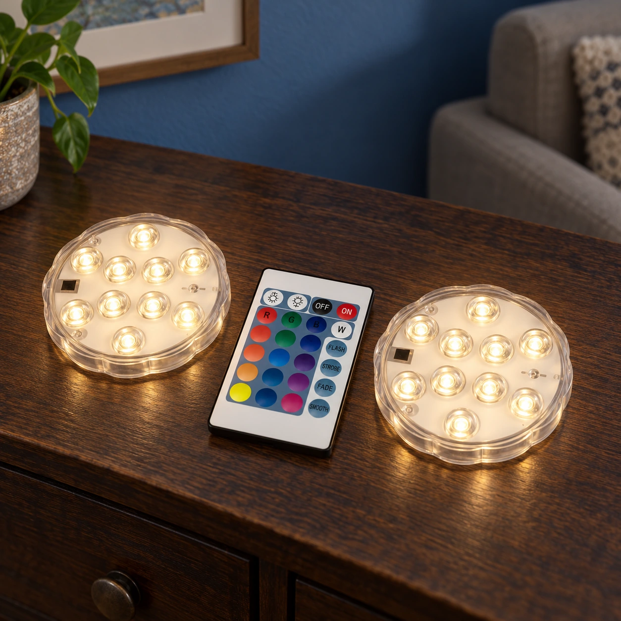 Wallace Remote Puck Lights — 2 Lights + Remote — lead