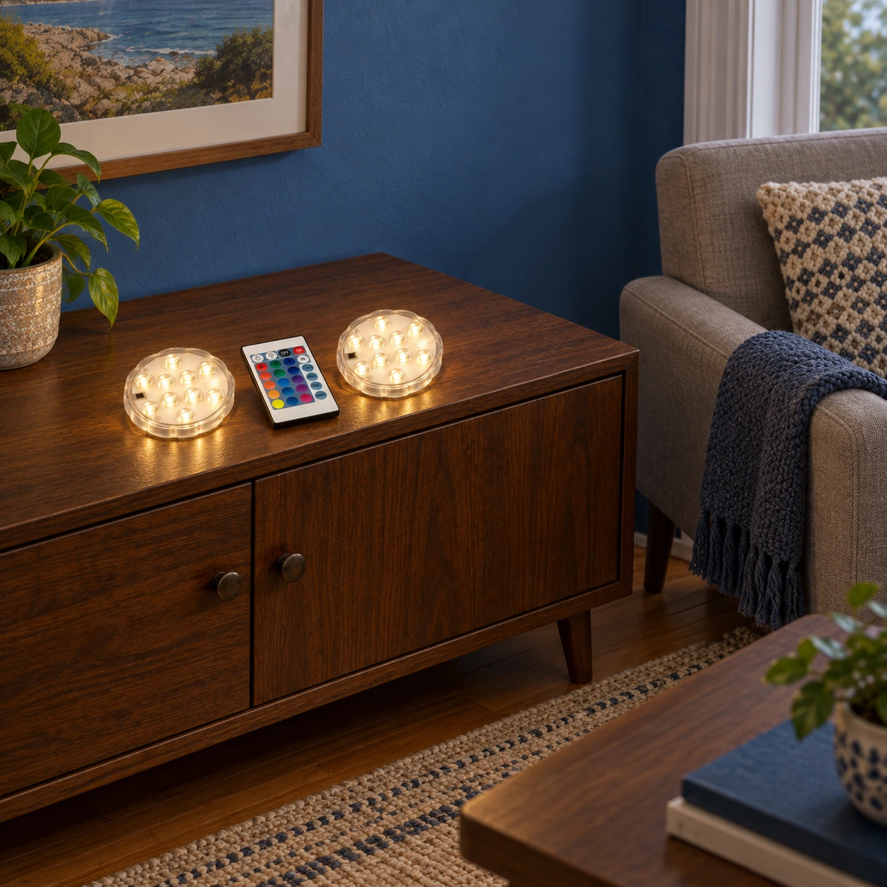 Wallace Remote Puck Lights — 2 Lights + Remote — use