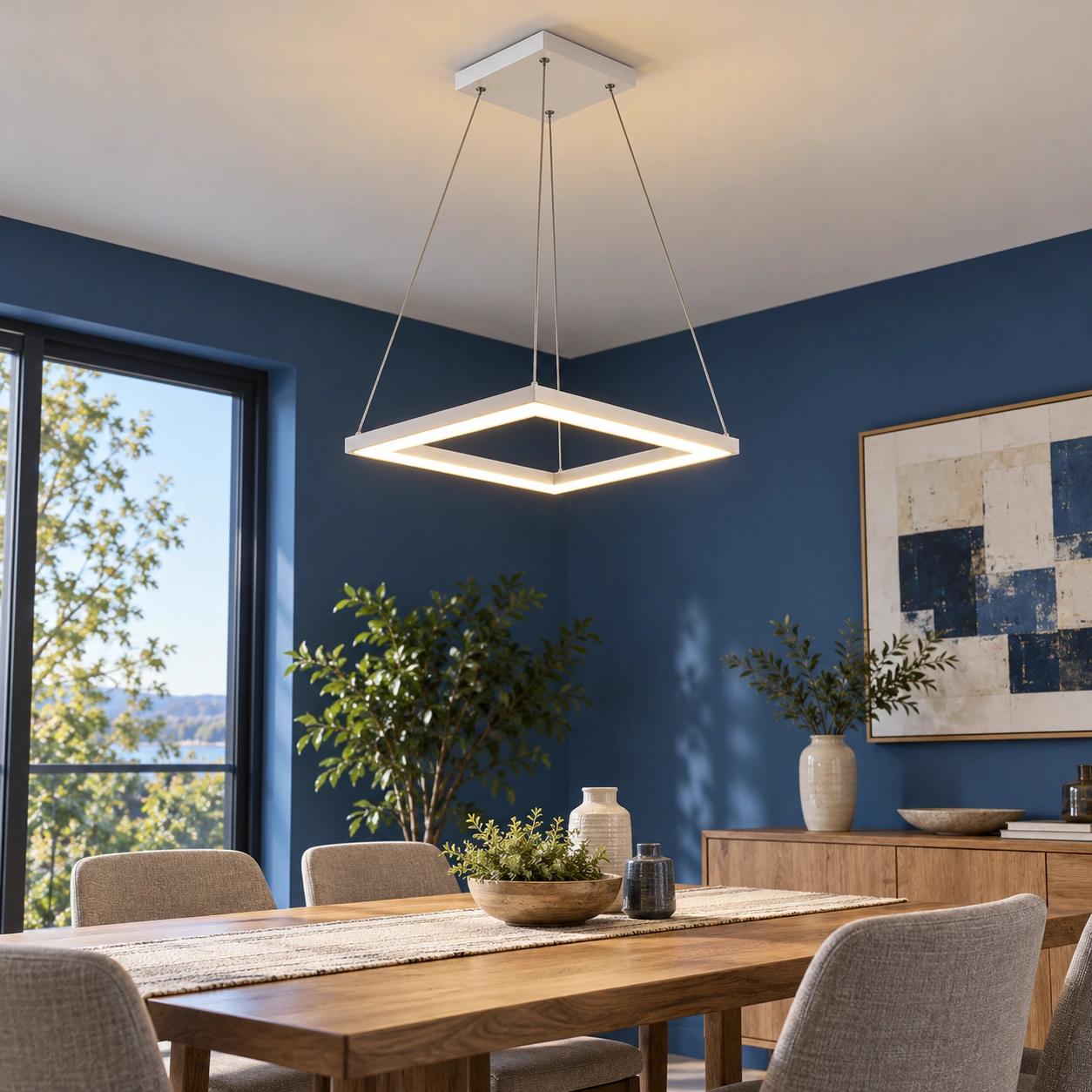 Adelaide Frame Pendant — White / Small Square / Warm White — lead