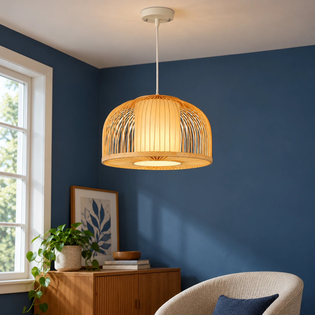 Octavia Bamboo Dome Pendant — Dome / 8" x 14" — lead